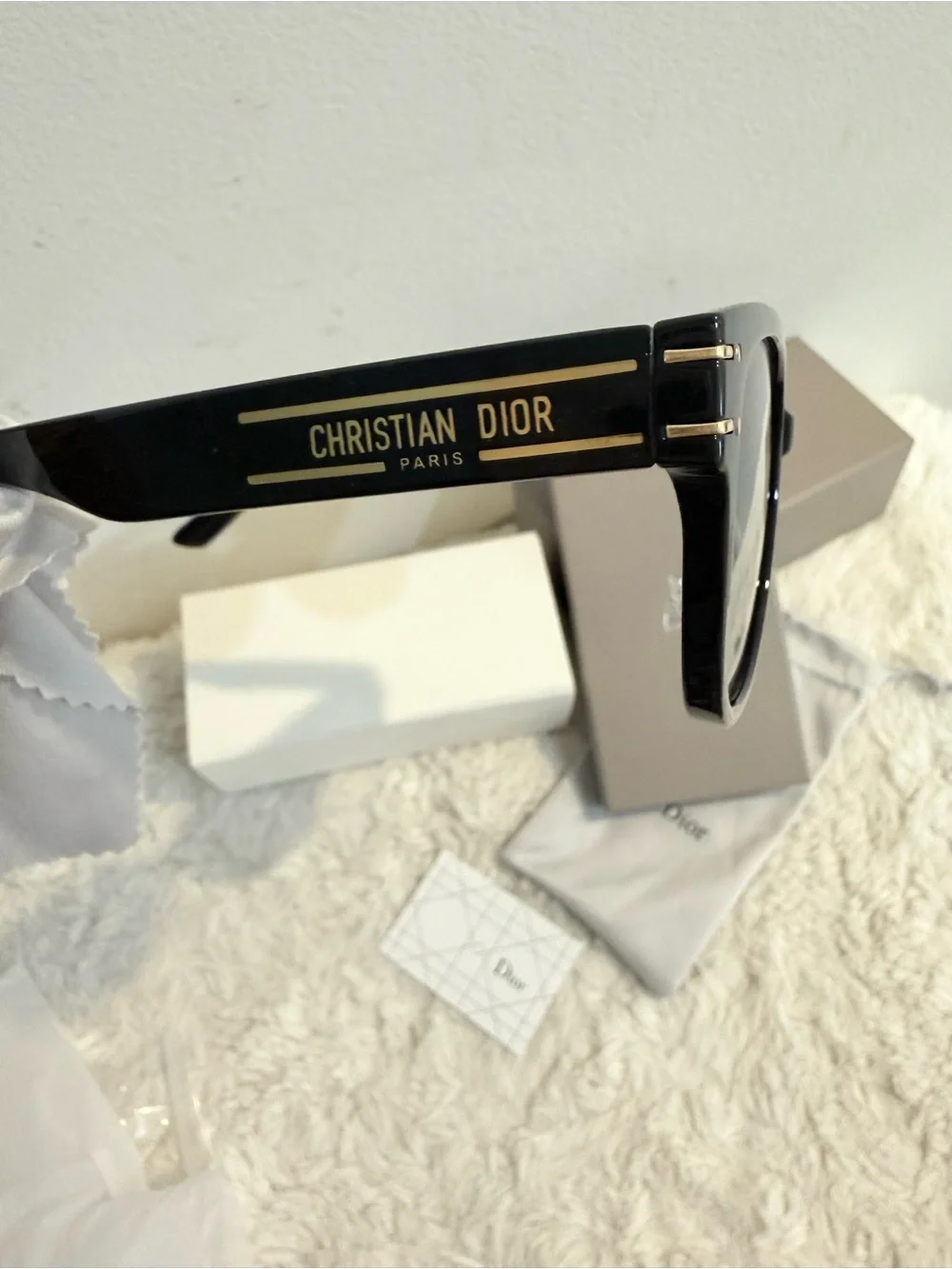 Christian Dior Black Square Sunglasses with Dark Gold Lenses
